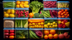 lots of food in see thrugh reusable freezer containers